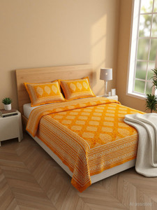 homeline cotton single flat 104 tc printed 1 bedsheet with 2 pillow covers