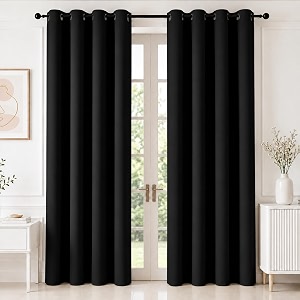 homemonde 100 true blackout door 7 feet blackout curtain with steel eyelet - room darkening thick panels pack of 4 privacy and thermal insulation - black - 84 inches
