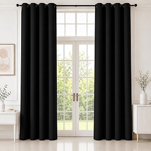 homemonde 100 true blackout long door 10 feet blackout curtain with steel eyelet - room darkening thick panels pack of 4 privacy and thermal insulation - black - 120 inches