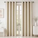 HOMEMONDE Premium Blackout Door 7 Feet Curtains - True Room Darkening Heavy Faux Silk Drapes Pack of 4, Light Blocking and Thermal Insulation, Hangs with Eyelet - (Beige - 84 Inches)