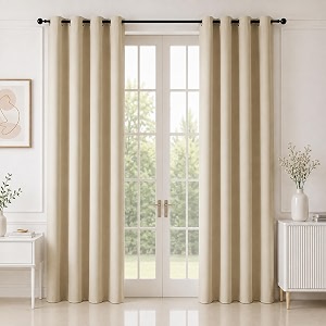 homemonde premium blackout long door 8 feet curtains - true room darkening heavy faux silk drapes pack of 6 light blocking and thermal insulation hangs with eyelet - beige - 96 inches