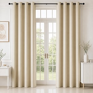 homemonde premium blackout long door 9 feet curtains - true room darkening heavy faux silk drapes pack of 4 light blocking and thermal insulation hangs with eyelet - beige - 108 inches