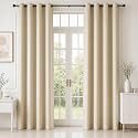 HOMEMONDE Premium Blackout Long Door 9 Feet Curtains - True Room Darkening Heavy Faux Silk Drapes Pack of 6, Light Blocking and Thermal Insulation, Hangs with Eyelet - (Beige - 108 Inches)