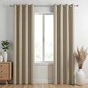 HOMEMONDE 70% Light Blocking Long Door 9 Feet Solid Opaque Curtains - Heavy Faux Silk Blackout Drapes Set, Thermal Insulation, Hangs with Eyelet - (Desert Whisper - 108 Inches)