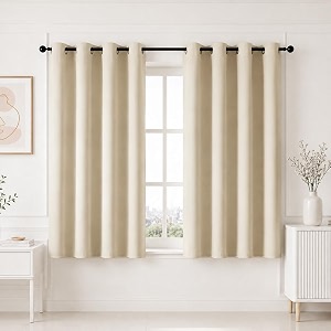 homemonde premium blackout window 5 feet curtains - true room darkening heavy faux silk drapes pack of 6 light blocking and thermal insulation hangs with eyelet - beige - 60 inches