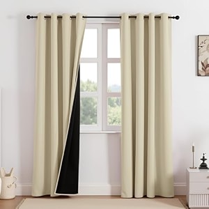 homemonde 100 true blackout curtain window 5 feet 1 piece - thermal insulation fade resistant amp black backing drapes - 60 inch solid beige
