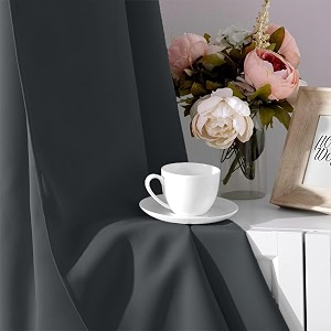 homemonde 100 complete blackout curtains - 9 feet room darkening curtain for long door - noise reduced heavy blackout thermal insulation curtains pack of 2 ash mist - 108 inches  solid