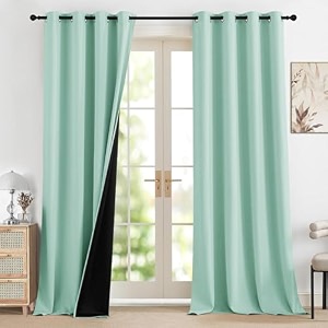 homemonde 100 true blackout curtains -long door curtains 9 feet single piece - thermal insulation blackout curtain black backing amp fade resistant drapes - 108 inch aqua mist