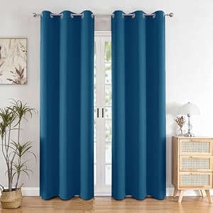 homemonde 100 true blackout curtains 9 feet long set of 6 - light blocking long door curtain room privacy and thermal insulation drapes with eyelets - 108l x 46w inch blue