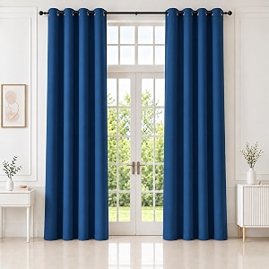 homemonde 100 true blackout curtains 10 feet long set of 4 - long door curtains light blocking room privacy and thermal insulation drapes with eyelets - 120l x 46w inch navy blue