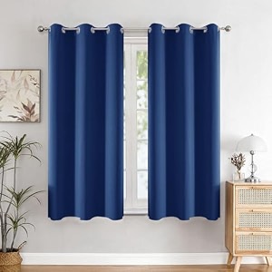 homemonde 100 true blackout curtains 5 feet long set of 6 - window curtains light blocking room privacy and thermal insulation drapes with eyelets - 60l x 46w inch navy blue