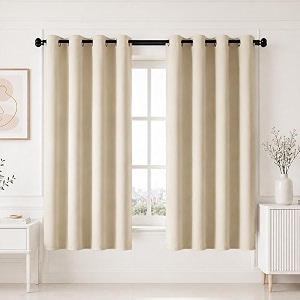 homemonde premium blackout curtains 6 feet long set of 6 - light blocking window curtain true room darkening and thermal insulation drapes with eyelets - 72l x 46w inch beige