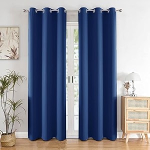 homemonde 100 true blackout curtains 8 feet long set of 4 - long door curtains light blocking room privacy and thermal insulation drapes with eyelets - 96l x 46w inch navy blue