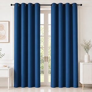 homemonde 100 true blackout curtains 9 feet long set of 4 - long door curtains light blocking room privacy and thermal insulation drapes with eyelets - 108l x 46w inch navy blue