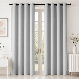 homemonde premium blackout 7 feet curtains for door - pack of 4 room privacy and noise reduced drapes true room darkening top style eyelet - greyish white 84 inches