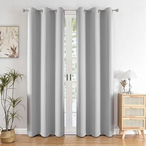 homemonde premium blackout 7 feet curtains for door - pack of 6 room privacy and noise reduced drapes true room darkening top style eyelet - greyish white 84 inches