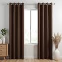 HOMEMONDE 100% Complete Blackout Opaque Long Door 8 Feet Curtain Room Darkening Pack of 1, Heavy Faux Silk Noise Reduce Drapes with Stainless Eyelets - Cocoa Charm