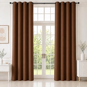 homemonde 100 true blackout curtains 10 feet for long door 1 piece - faux silk blackout thick curtain for living room bedroom room privacy and thermal insulation - dark brown 304x118 cm