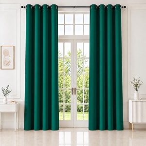homemonde premium blackout curtain for long door 10 feet pack of 2 - heavy faux silk curtains for living room office true room darkening and thermal insulation - deep forest - 120 inches