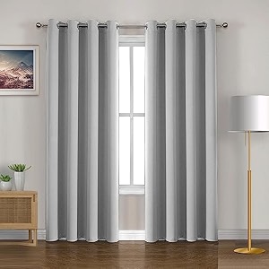 homemonde set of 2 room darkening 5 feet curtains for window room privacy and noise reduced drapes 63 blackout top style eyelet - greyish white 60 inches