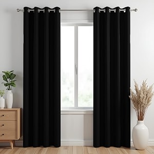 homemonde 100 true blackout window 5 feet solid curtain with steel eyelet - room darkening thick panels set privacy and thermal insulation - midnight coal - 60 inches
