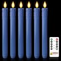 Homemory 6 Pcs Real Wax Blue Flameless Taper Candles with Remote Timer, 9.6 Inches LED Fake Candlesticks, LED Candle with 3D Flickering Flame for Romantic Wedding, Dinner, Xmas Anniversary Decor