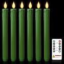 Homemory 6 Pcs Real Wax Green Flameless Taper Candles with Remote Timer, 9.6 Inches LED Fake Candlesticks, LED Candle with 3D Flickering Flame for Romantic Wedding, Dinner, Xmas Anniversary Decor