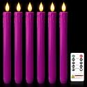 Homemory 6 Pcs Real Wax Purple Flameless Taper Candles with Remote Timer, 9.6 Inches LED Fake Candlesticks, LED Candle with 3D Flickering Flame for Romantic Wedding, Dinner, Xmas Anniversary Decor