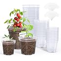 homenote 3/4/5 Inch Clear Nursery Pots with Drainage and 20 Labels (30 Pcs)