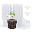 homenote 3 Inch Clear Nursery Pots with Drainage Holes and Labels (30 Pcs)