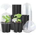 homenote 4 Inch Black Nursery Pots with Humidity Domes and Labels (30 Pcs)