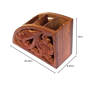 wooden remote stand for living room  holder case organizer for sofa bed table office  decorative carving design