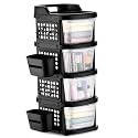 Homeor 4 Tier Plastic Storage Drawer Cabinet with Wheels, Modular Chest of Drawers Organizer with Side Basket & Handle, Storage Trolley Rack for Home, Kitchen, Bedroom, Kids Room (Black Transparent)