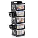Homeor 5 Tier Plastic Storage Drawer Cabinet with Wheels, Modular Chest of Drawers Organizer with Side Basket & Handle, Storage Trolley Rack for Home, Kitchen, Bedroom, Kids Room (Black Transparent)