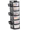 Homeor 6 Tier Plastic Storage Drawer Cabinet with Wheels, Modular Chest of Drawers Organizer with Side Basket & Handle, Storage Trolley Rack for Home, Kitchen, Bedroom, Kids Room (Black Transparent)