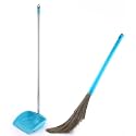 Homeor Dustpan and Broom Set with Long Telescopic Handle for Dustpan & No-Dust Washable Broom, Dust Pan Set, Cleaning Combo Set, 2 Piece Set, Blue