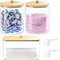 HomePekite Glass Laundry Pods Storage Container &amp; Acrylic Dryer Sheet Holder, Laundry Room Organization and Storage, Detergent Powder Container, with Wooden Lids &amp; Labels, 2+1 Pack