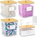 HomePekite Laundry Pods Storage Container, Clear Acrylic Laundry Room Organization and Storage ,Detergent Powder Container,with Wooden Lids & Labels, 3+1 Pack