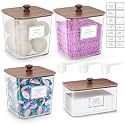 HomePekite Laundry Pods Storage Container, Clear Acrylic Laundry Room Organization and Storage ,Detergent Powder Container,with Wooden Lids &amp; Labels, 3+1 Pack（Dark Brown）