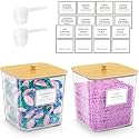 HomePekite Laundry Pods Storage Container, Clear Acrylic Laundry Room Organization and Storage ,Detergent Powder Container,with Wooden Lids &amp; Labels, 2 Pack