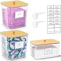 HomePekite Laundry Pods Storage Container, Clear Acrylic Laundry Room Organization and Storage ,Detergent Powder Container,with Wooden Lids &amp; Labels, 2+1 Pack