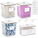 HomePekite Laundry Pods Storage Container, Clear Acrylic Laundry Room Organization and Storage ,Detergent Powder Container,with Wooden Lids &amp; Labels, 3+1 Pack（White）
