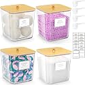HomePekite Laundry Pods Storage Container, Clear Acrylic Laundry Room Organization and Storage ,Detergent Powder Container,with Wooden Lids &amp; Labels, 4 Pack