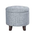 HomePop 19" Button Tufted Round Storage Ottoman - Blue Gray Woven Fabric