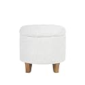 HomePop 19" Button Tufted Round Storage Ottoman - Cream Textured Solid