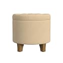 HomePop 19" Button Tufted Round Storage Ottoman - Light Tan Textured Solid