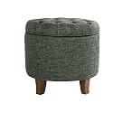 HomePop 19" Button Tufted Round Storage Ottoman - Green Clover Fabric