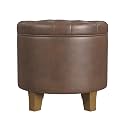 HomePop 19" Faux Leather Button Tufted Round Storage Ottoman - Brown