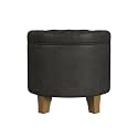 HomePop 19" Faux Leather Button Tufted Round Storage Ottoman - Black