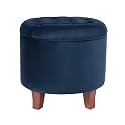 HomePop 19" Velvet Button Tufted Round Storage Ottoman - Navy